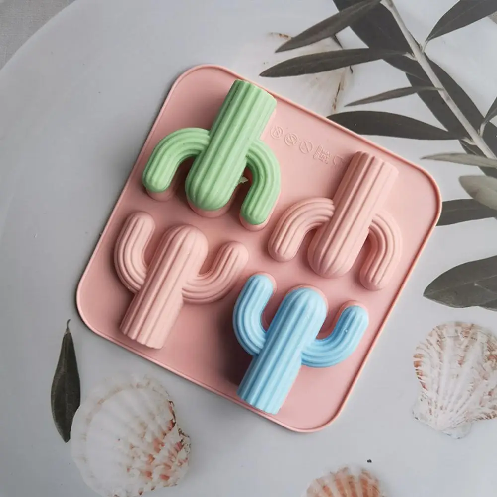 

4-Cavity Cactus Ice Cube Tray Cacti Silicone Mold Chocolate Candy Cookie Fondant Jello Gummy Mould Baking Candle Cake Decoration