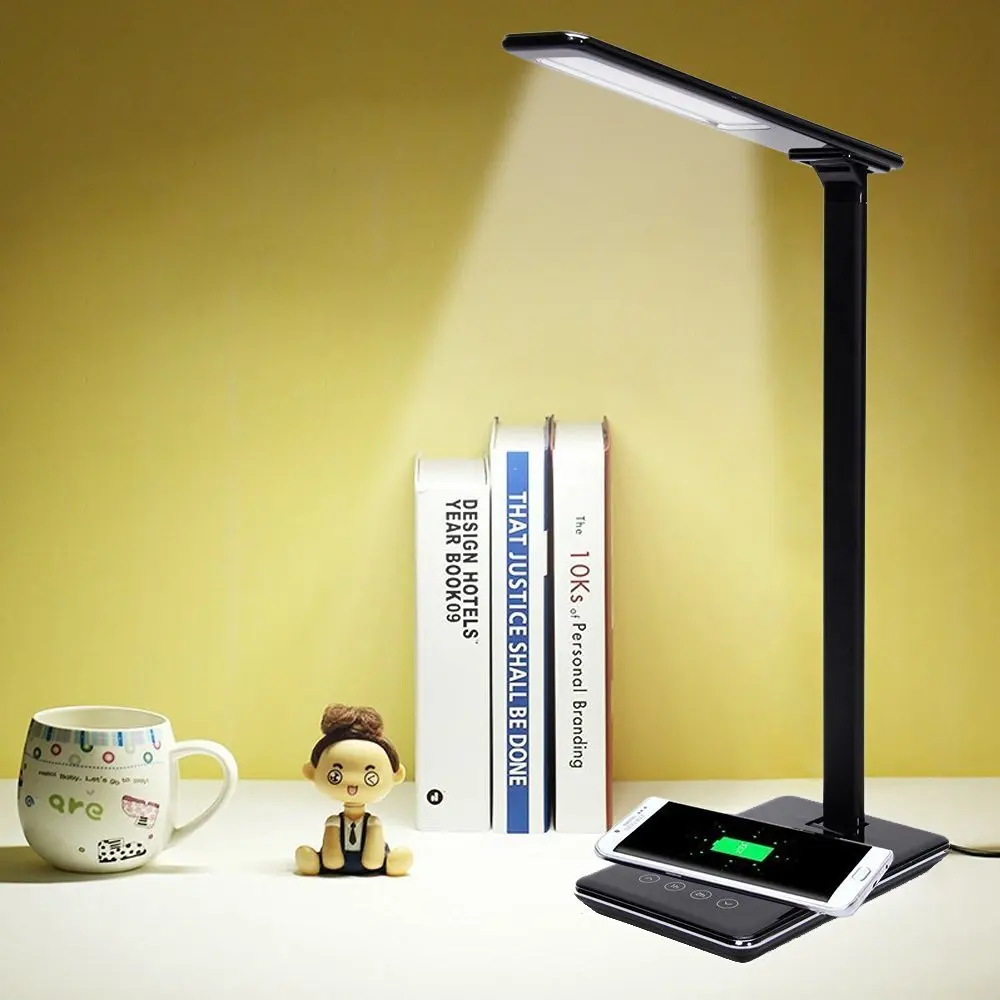

Folding Touch Control Eye-protection Qi Wireless Charging Stepless Dimmable 4 Lighting Color With USB Port Led Desk Lamp