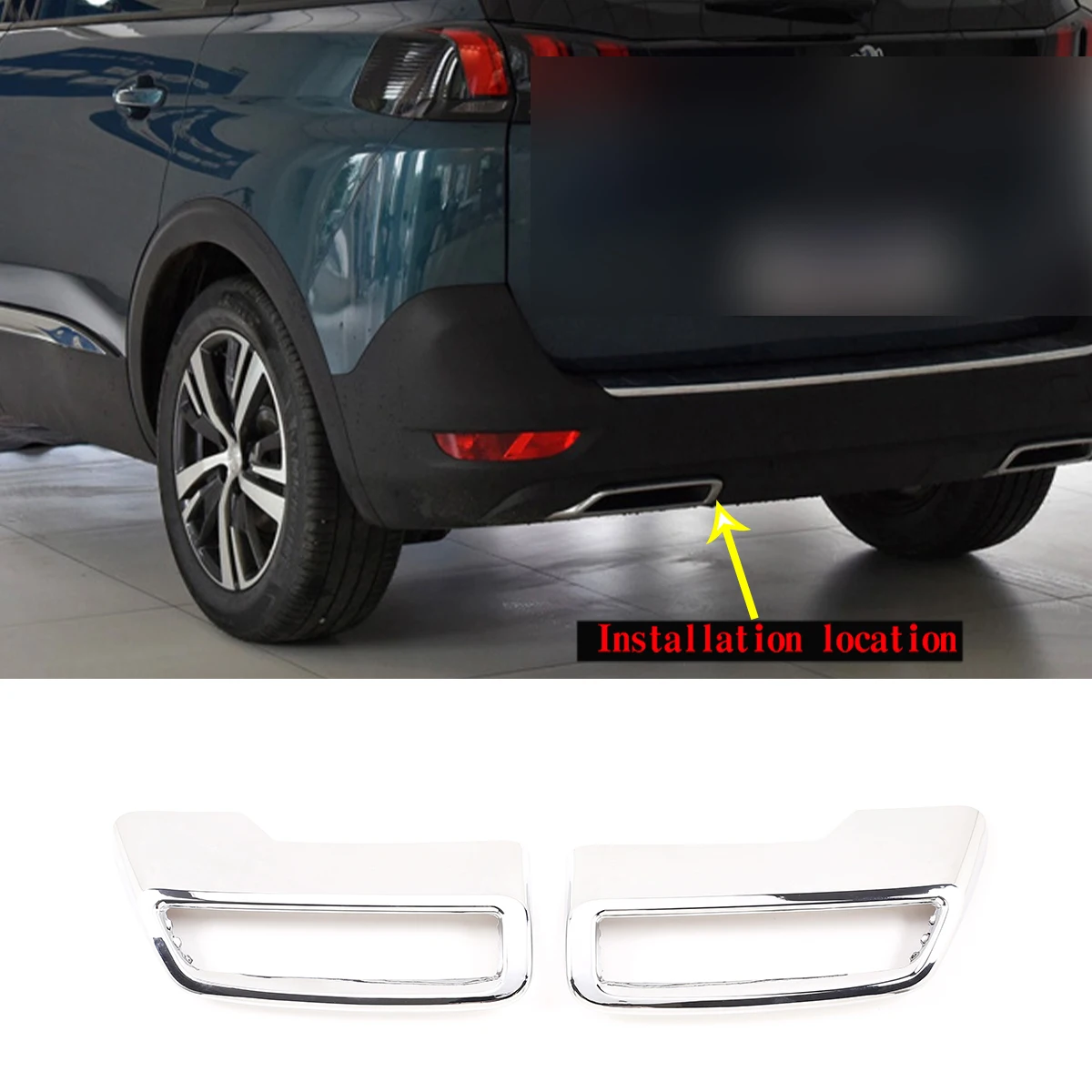 

For Peugeot 3008 4008 5008 2017-2021 ABS Silver Car Rear Exhaust Muffler Pipe Cover Trim Tail Throat Frame Sticker Car Accessory