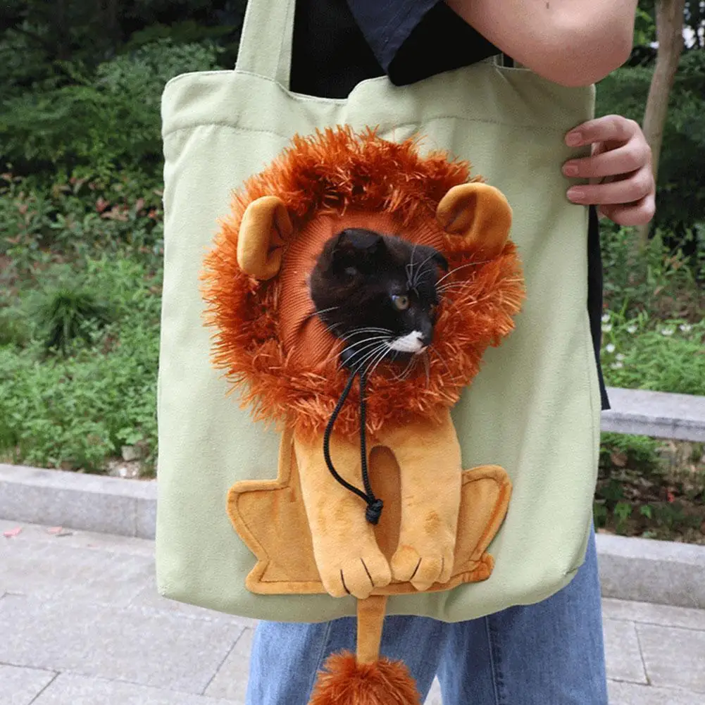 

Fashion Lion-shaped Shoulder Bag Breathable Can Be Exposed Pet Canvas Bag For Cats And Dogs Tote Bag Small Pet Bag