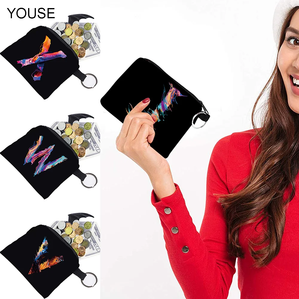 

Mode Brieftasche Frauen Initial Name Brief Muster Druck Kleinen Münzfach Schlüsselbund Tasche Leinwand Zipper Geldbörse