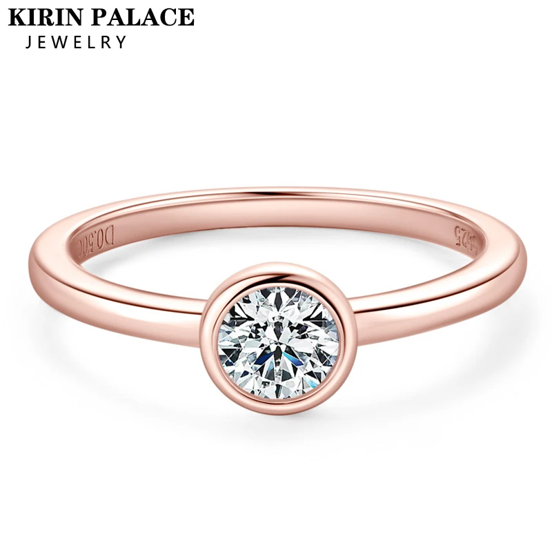 

Moissanite Engagement Rings 5mm D Color Round Solitaire Diamond Rings Real 925 Silver Rose Gold Women's Wedding Jewelry