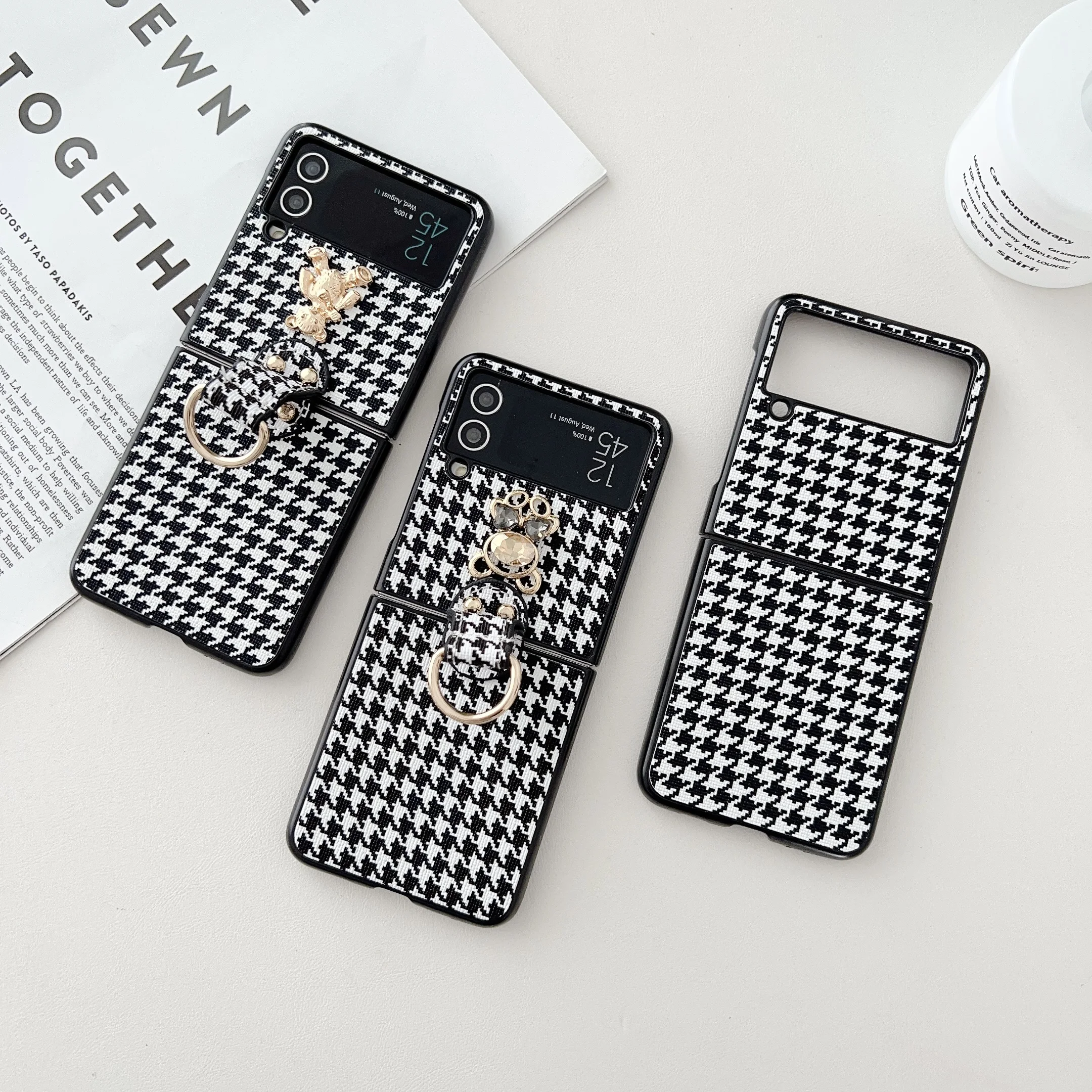 С браслетом с клетчатым узором для Samsung Galaxyz Z Flip6 5 4 чехол телефона складной