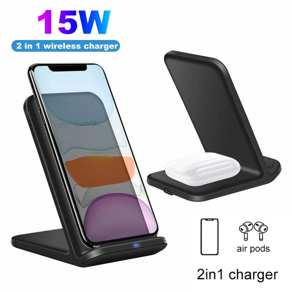 

FDGAO 15W 2 in 1 Wireless Charger Stand For iPhone 14 13 12 11 Pro Max X 8 Fast Charging Dock Holder for Samsung S23 S22 S21 S20