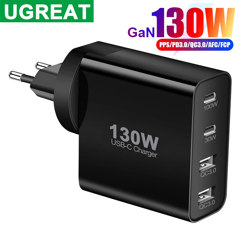

130W GaN Wall Charger 4-Ports USB PD 100W PPS 30W QC3.0 Fast Charging for MacBook Pro/Air iPad iPhone 14/13/12 Galaxy Samsung