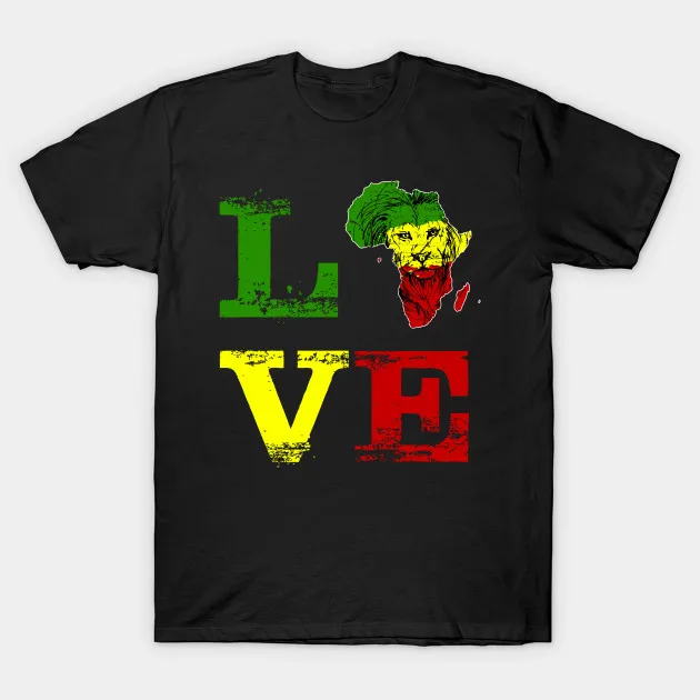 

Love Africa Map Print Rasta Reggae Lion T Shirt. New 100% Cotton Short Sleeve O-Neck T-shirt Casual Clothing Mens Top