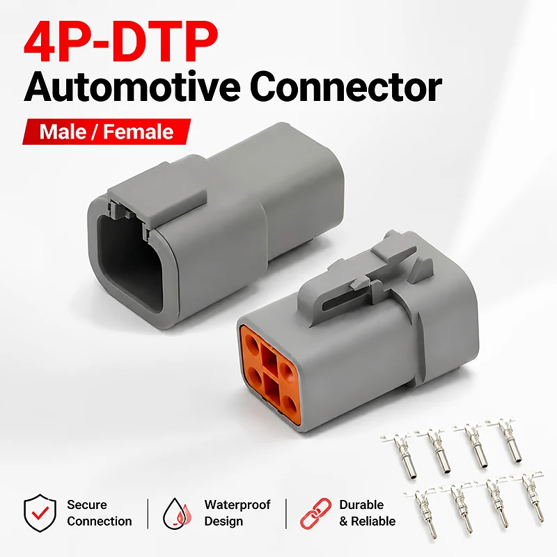 Фото 4-контактный разъем Deutsch DTP04-4P DTP06-4S - серый, водонепроницаемый, электрический, для морского, автобусного и промышленного применения (мужской и женский) №1