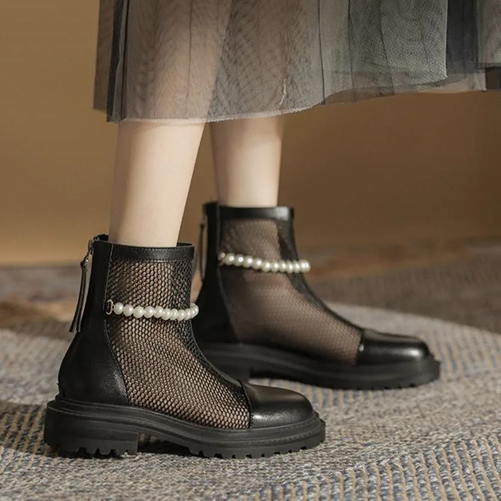 Летние сетчатые ботинки женские крутые ажурные британские ботильоны на плоской