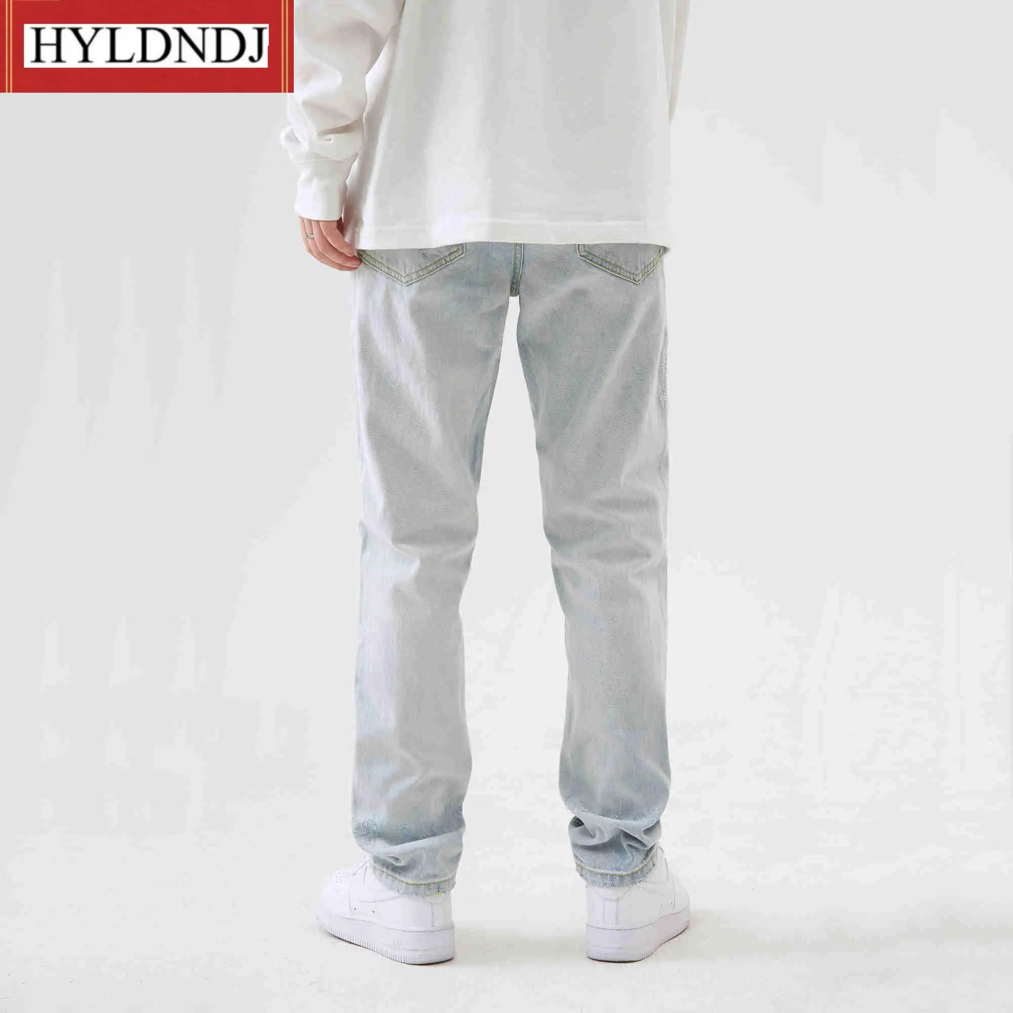 Men's New Fashion Handsome Fried Street Slim Pants European and American Fashion Brand Street Hole Light Color Jeans