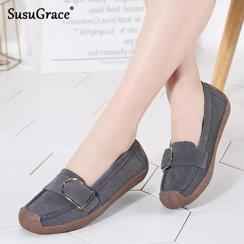 

Susugrace Ladies Shoes Flats Women Plus Size Black Loafers Non-slip Soft Breathable Footwear for Female Fashion New Women Shoes