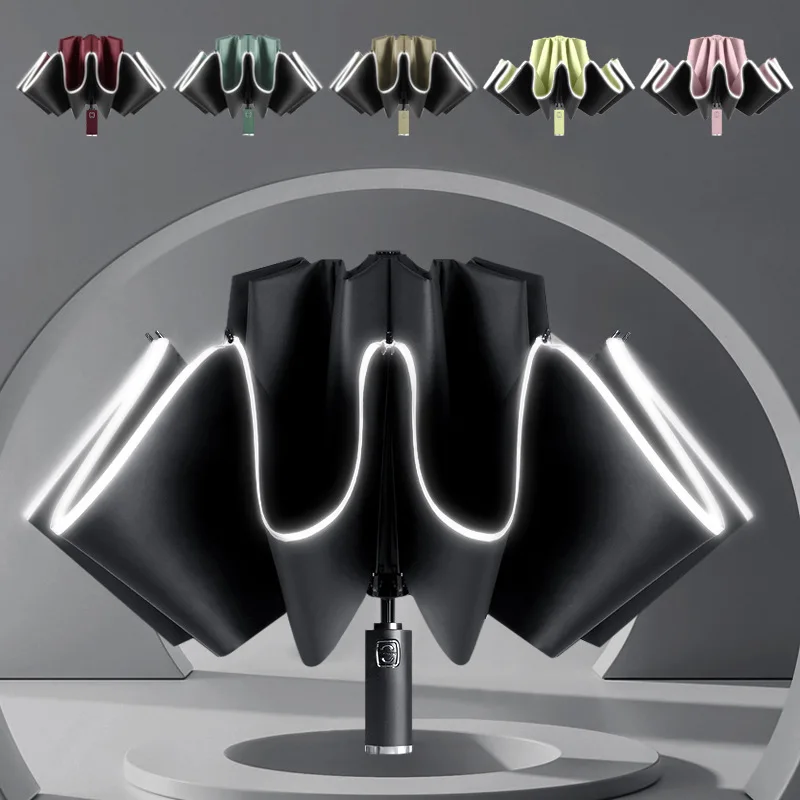 

Personalized Automatic Reverse Umbrella with Reflective Design and LED Light
