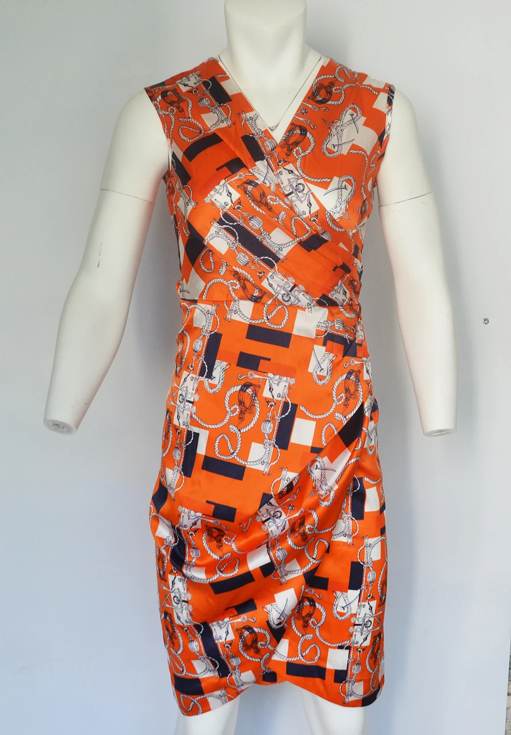 

Customized Women's National Style Slim Orange V-neck Knee Length Dress