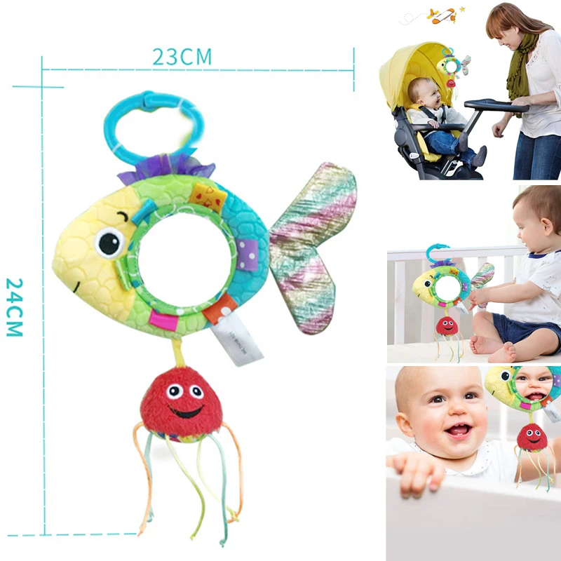 

Baby Toy Stuffed Boy & Girl Rattles Toddler Car Seat Fish Mirror Infant Doll Stroller Hanging Newborn Educational Toy 0-12 Month
