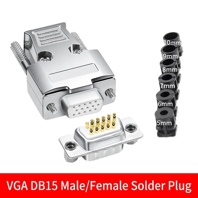 

1pc Pure Copper DB15 VGA Connector Welding Plug Male Female 3 Rows 15 Pin Connectors Computer Video Interface VGA Plug Adapter