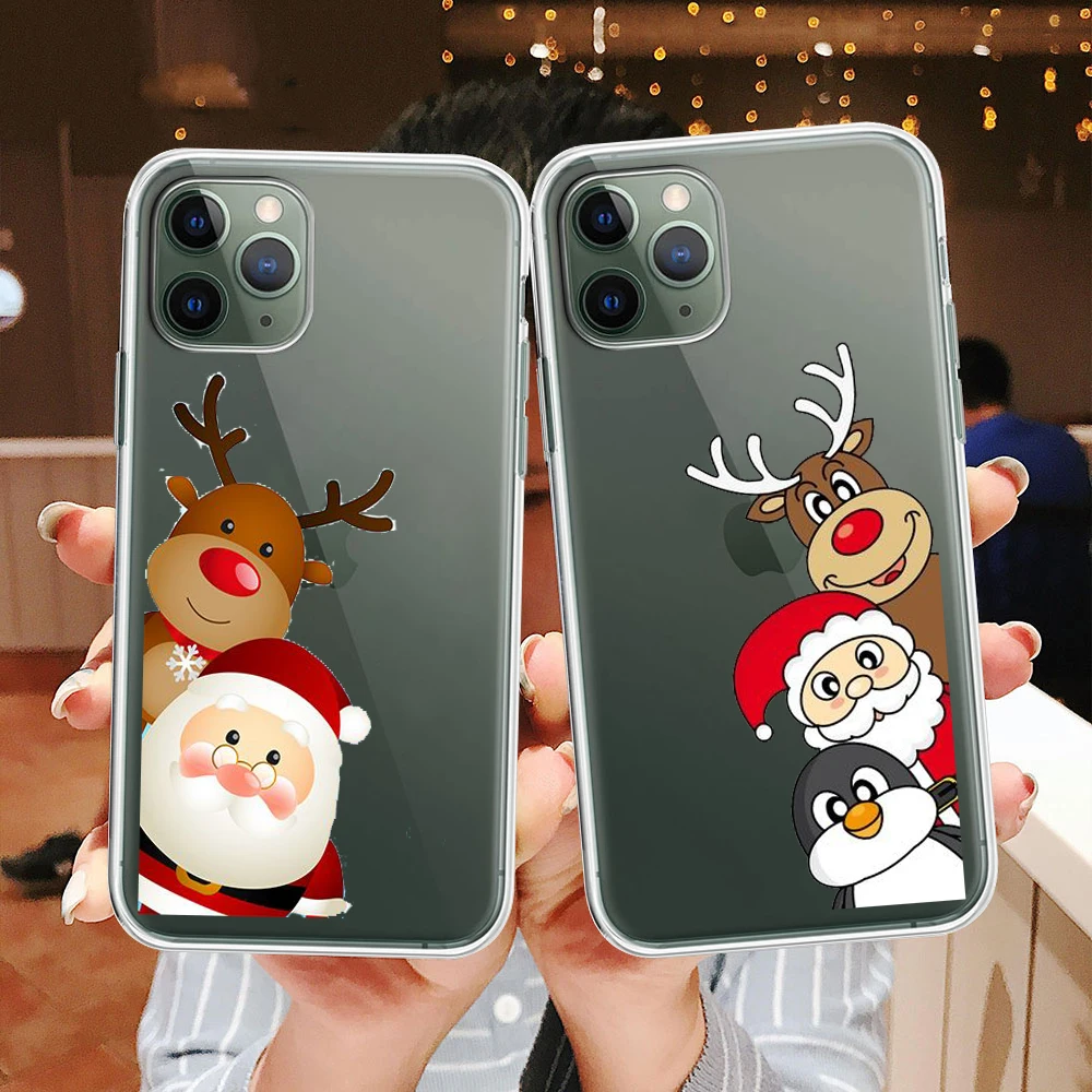 

Merry Christmas to the cartoon deer Phone Case Silicone for Iphone 13 8 7 6 6S Plus SE 2020 11 11pro Max XR X XS MAX Transparent