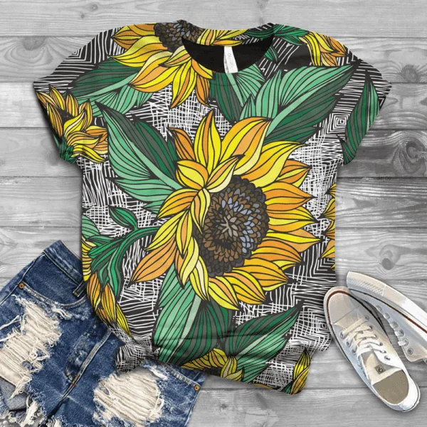 

Summer Sunflower Butterfly 3D Print T Shirt Oversized Female Clothing Fashion Style Women Clothes T-Shirts Sexy Girls Tees Tops