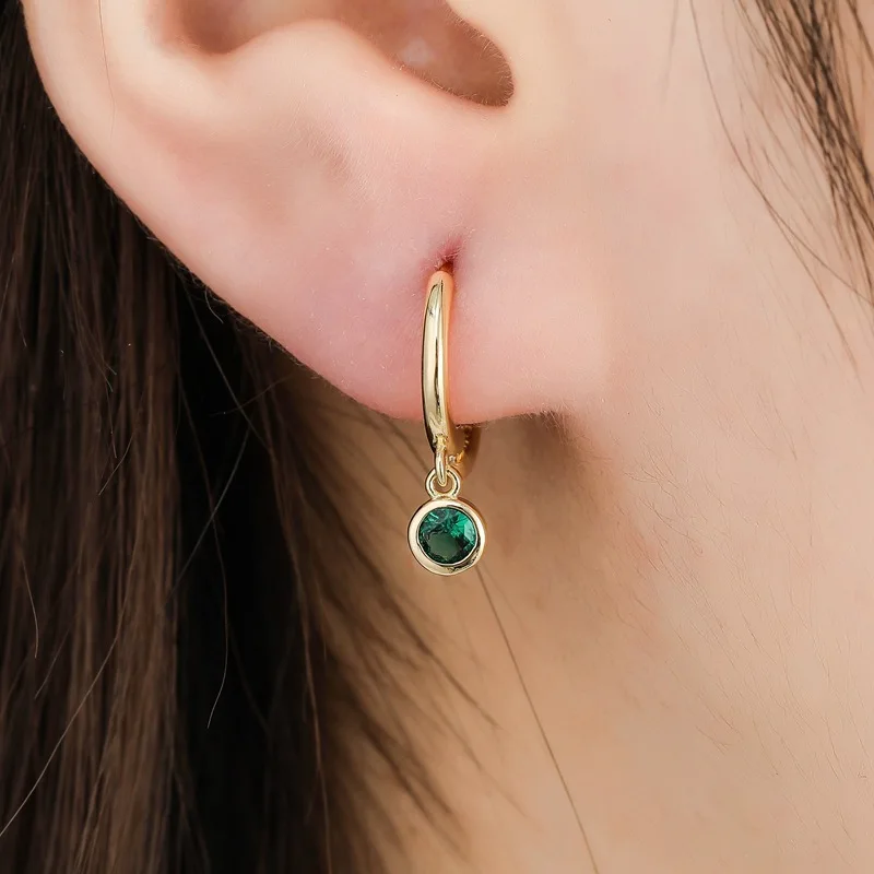 

LByzHan 925 Sterling Silver Green Zircon Hoop Earring for Women Small Hoop Earrings Jewelry Gifts