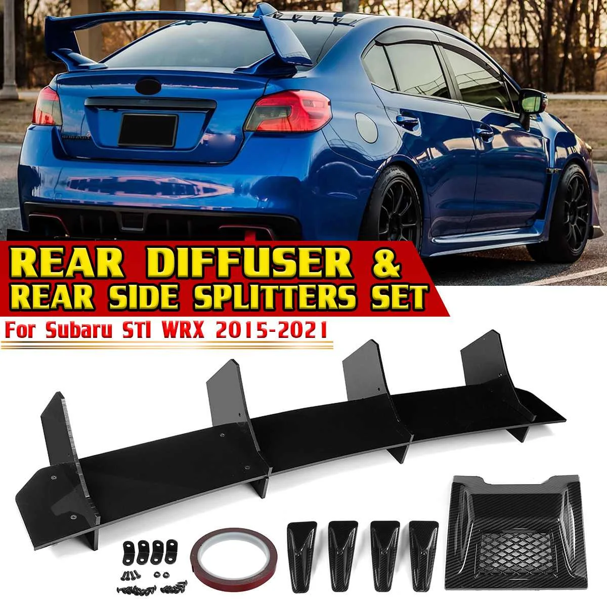 

Car Rear Bumper Diffuser Lip Spoiler Body kit Rear Side Splitters Lip Shark Fins Rear Lamp Cover For Subaru STI WRX 2015-2021