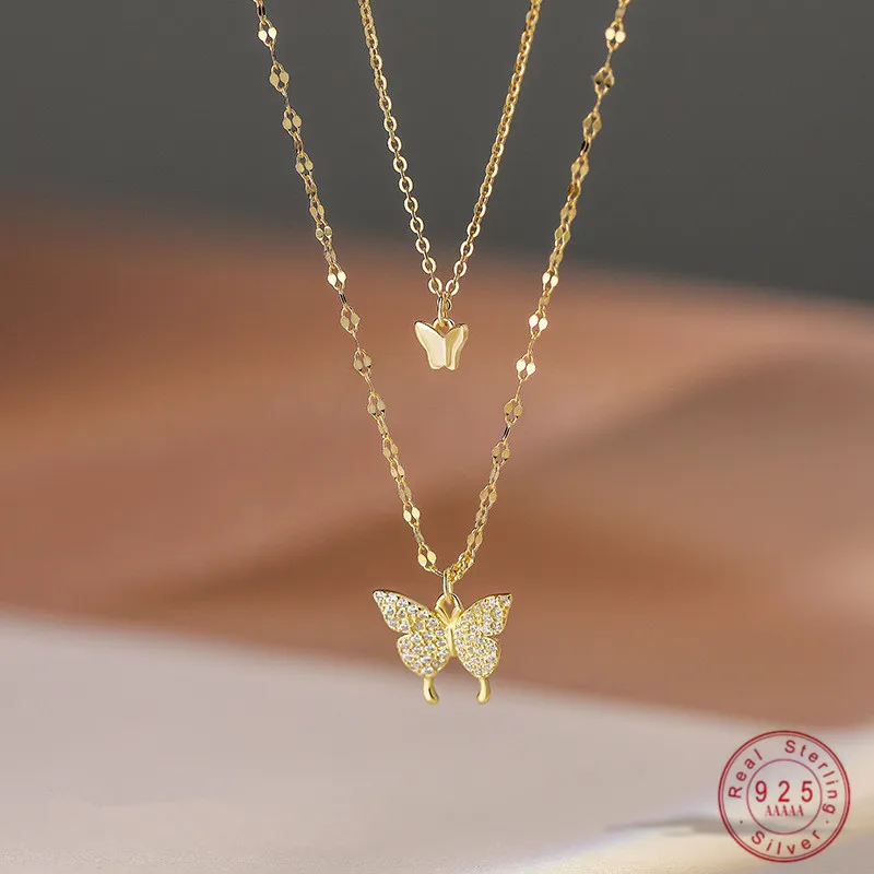 

Женское Двухслойное ожерелье-бабочка из серебра 925 пробы с цирконом