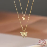 925 sterling silver double layer butterfly necklace for women ins small fresh shiny zircon clavicle chain jewelry accessories
