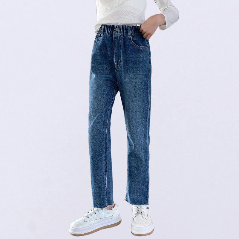 

Girls Wash Boot Cut Jeans High Waist Pockets Classic Denim Trousers Spring Autumn Teen Flared Pants Casual Clothes 6 To 14 Years