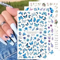 holographic%c2%a0butterflies nails art manicure stickers blue black decals spring theme flowers nail decoration manicure chf672 681