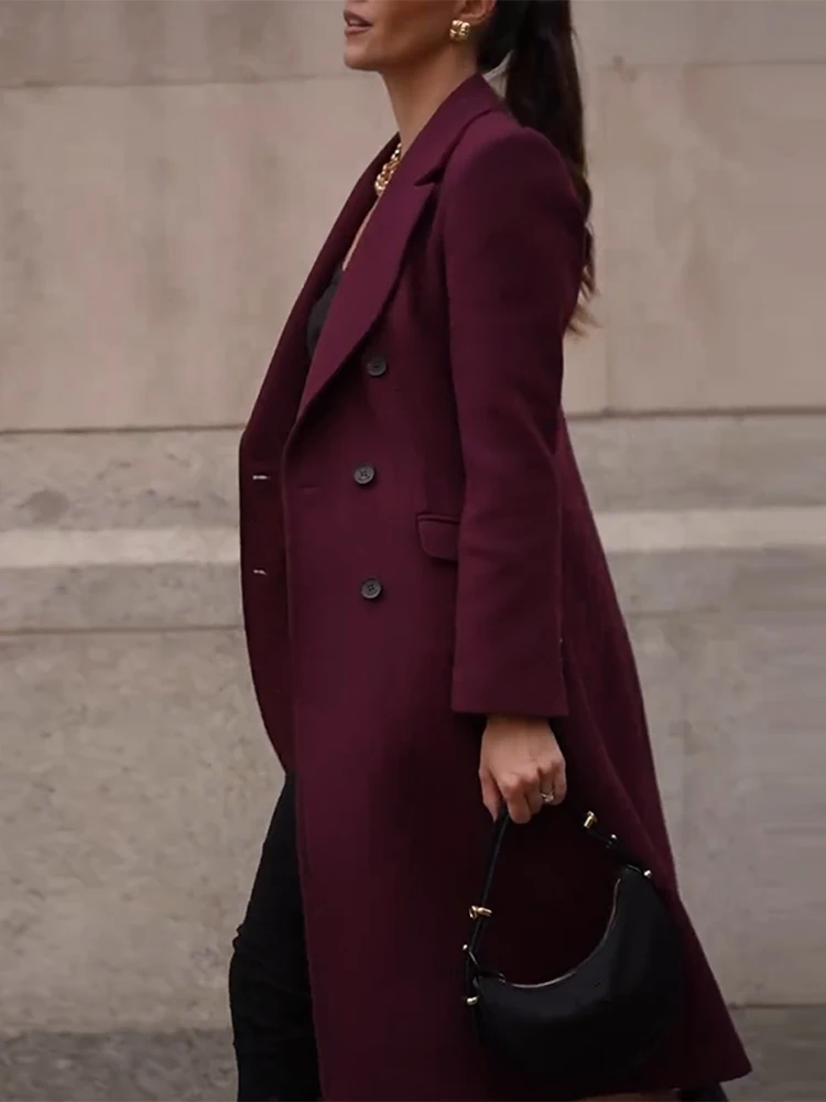 Красное твидовое шерстяное пальто из ангоры с лацканами