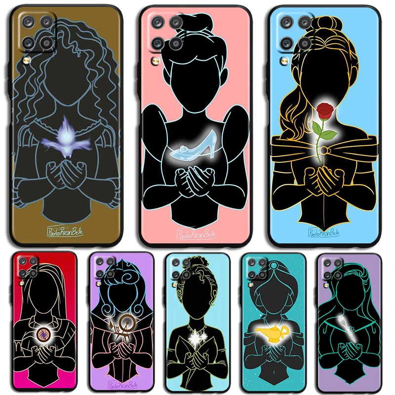 Pretty princess Phone Case For Samsung Galaxy A73 A72 A71 A70 A53 A52 A51 A50 A42 A41 A40 A33 A32 A31 A30 A30S Black luxury Back
