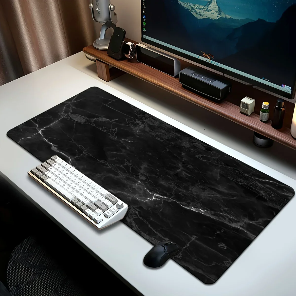 Черный серый мраморный узор большой коврик для мыши геймерская компьютерная