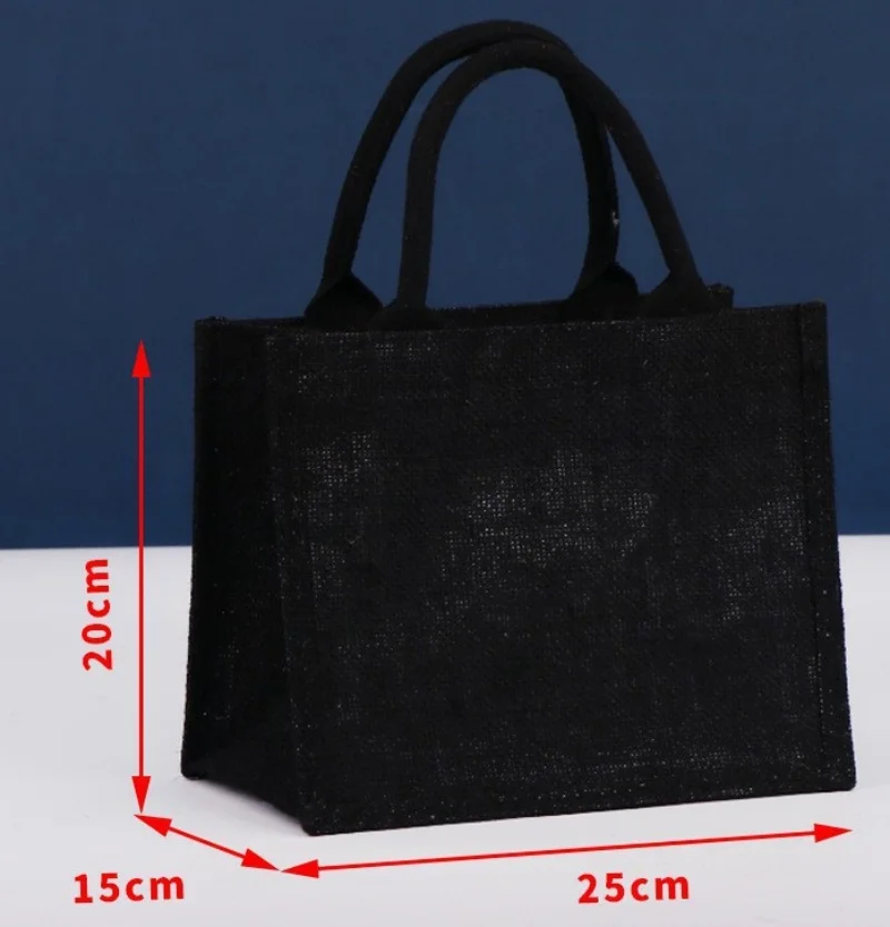 Персонализированная черная льняная большая сумка подарочная из джутового льна с