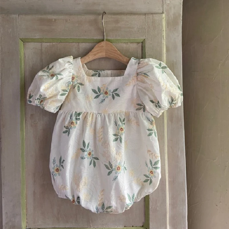 Infant Baby Mädchen Bodysuit Sommer Mode Stickerei Puff Sleeve Prinzessin Strampler Playsuits 2022 Neue Baumwolle Lose Kinder Kleidung