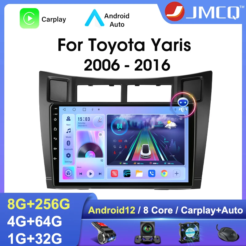

Автомобильный радиоприемник JMCQ 2Din Android 12 для Toyota Yaris 2005-2012 стерео Мультимедийный видеоплеер 4G Carplay Авторадио RDS DVD