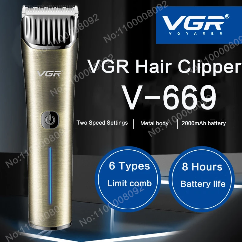 

VGR V-669 Hair Clipper Cordless Rechargeable Hair Clipper Men's Metal Retro Professional Trimmer 2000mAh Electric Shaver V-669