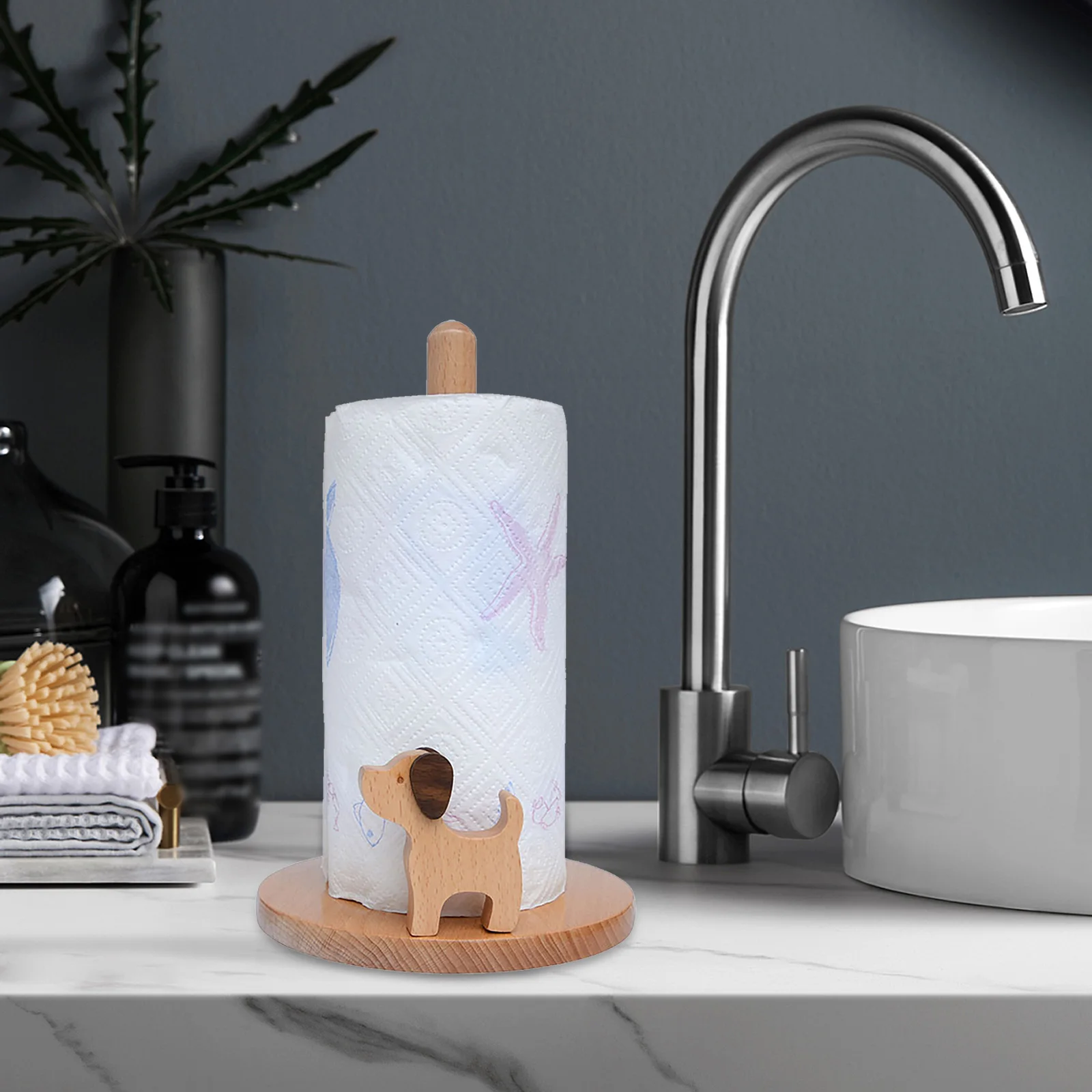 

Wood Tissue Holder Kitchen Roll Paper Towel Holder Bathroom Tissue Vertical Stand Napkins Rack Home Kitchen Toilet Storage