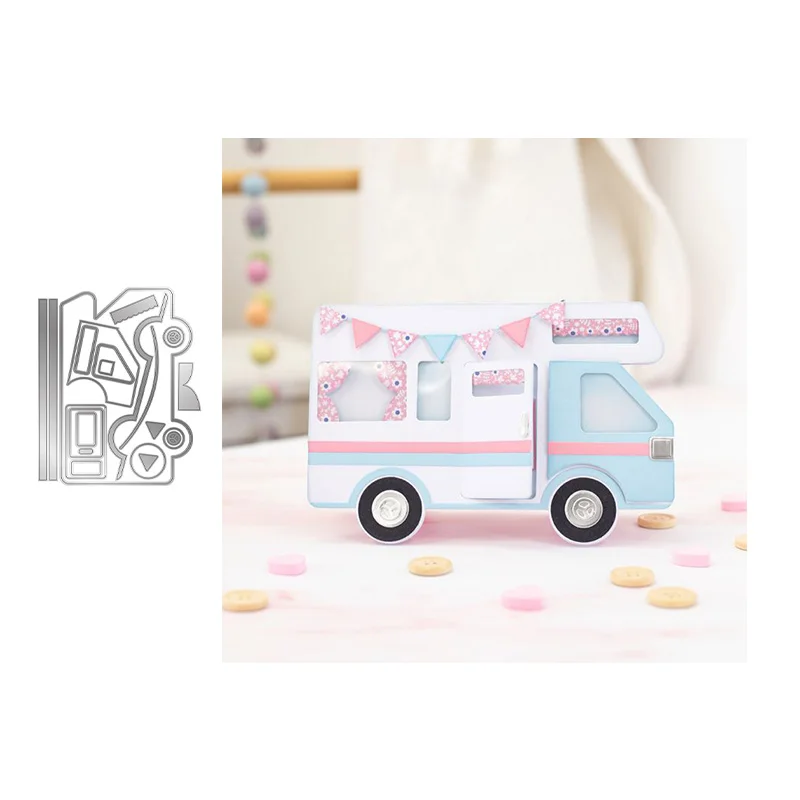 

Picnic Camping Bus Banner Metal Cutting Dies Craft for Scrapbooking Diy Handmade Knife Mould Blade Punch Stencils Dies Cut Model