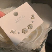 camellia stud earrings suit earring for women vintage pearl bow jewelry 2022 new trendy romantic cute fashion accessories gift