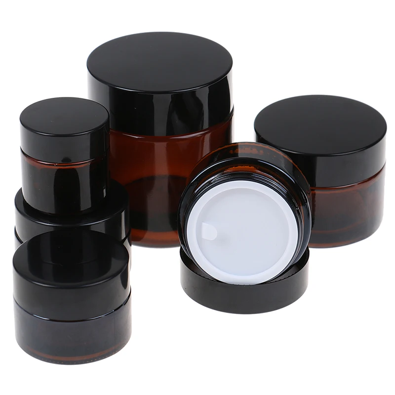 

10g/15g/20g/30g/50g Lip Balm Sample Container Jar Pot Glass Amber Brown Cosmetic Face Cream Bottles Makeup Store Vials