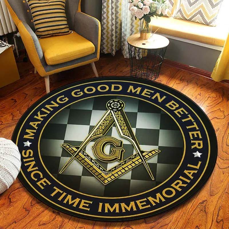 

Masonic Round Carpet Freemason Illumination Ring Area Rug Print Carpet Living Room Round Carpet Bedroom Chair Mat Tapis Salon