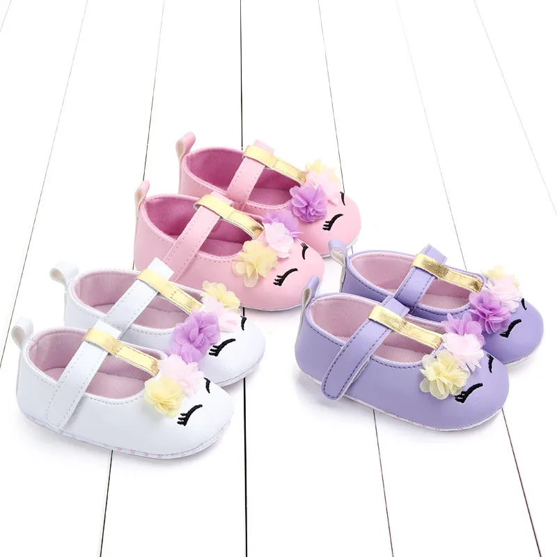

Baby Girl Shoes Unicorn Newborn Toddler Handmade Rubber Sole Embroidered Flower Infant First Walkers Princess Baby Crib Shoes