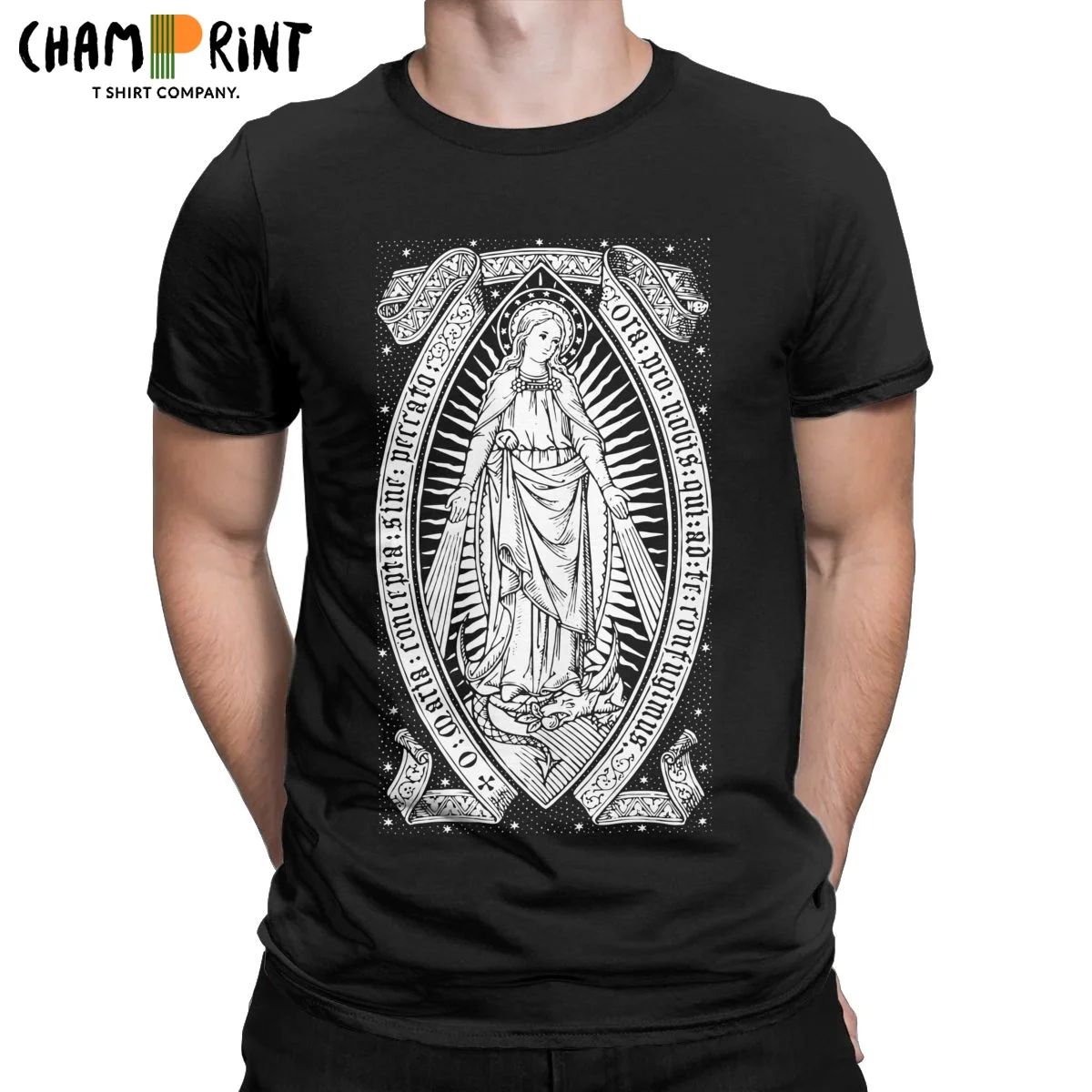 

Men's Vintage Virgin Mary Engraving T Shirts Guadalupe Catholic Pure Cotton Clothing Funny Short Sleeve Crew Neck Tees T-Shirt