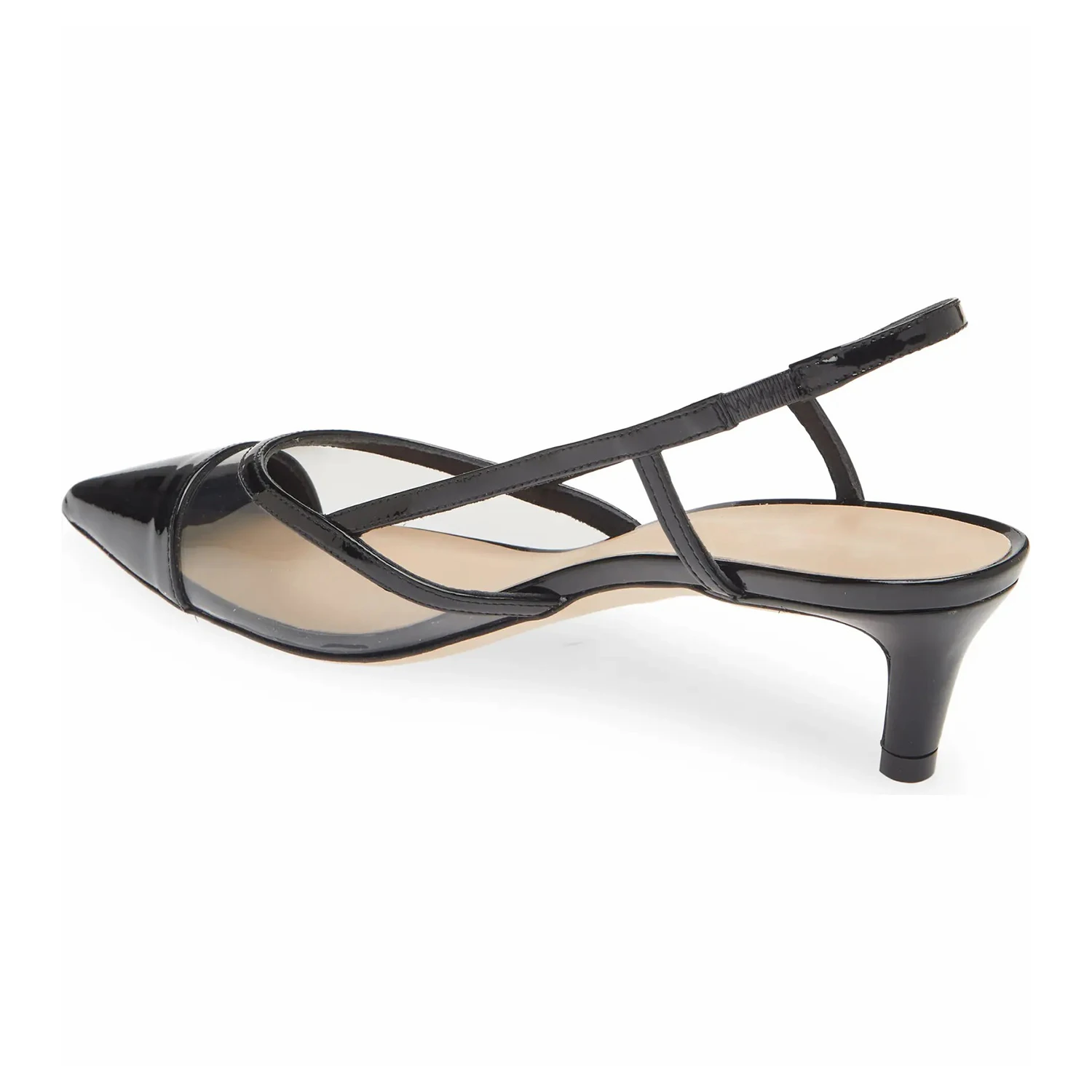 Black Pointed Toe Women's Slingback Pumps High Thin Heels Transparent PVC Ladies Sexy Dress Elastic Shoes Large Size 12 13 FOWT