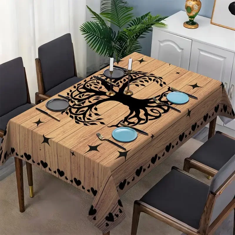

Коричневое дерево с узором в виде сердца, прямоугольная скатерть, декор для праздничной вечеринки, винтажный деревенский дом, скатерти под дерево, декор для кухонного стола