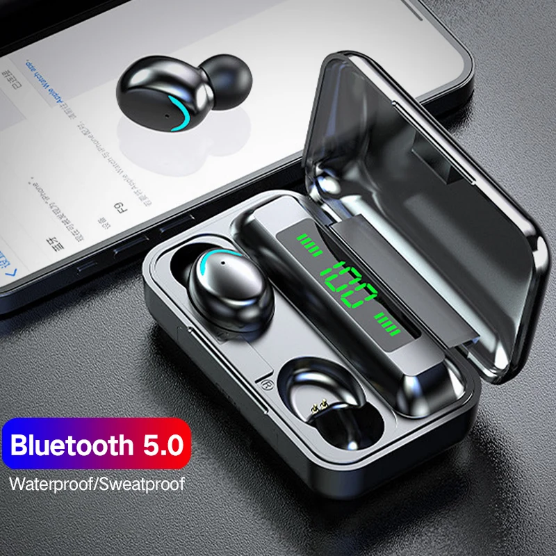 

F9 TWS Wireless Headphones Bluetooth Earphones 2000ma charging compartment Power display Waterproof wireless earplugs