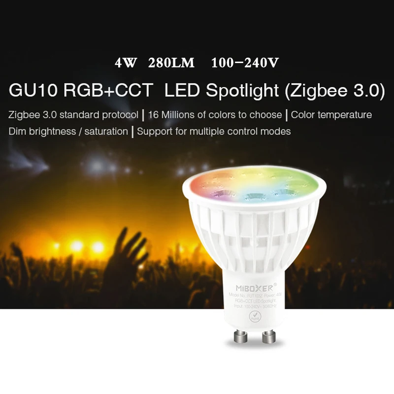 4W GU10 RGB + CCT LED Spotlight Zigbee 3.0 AC110V 220V Smart Indoor Dimmable LED Lamp Light Bulb Wireless Wifi APP Music Control