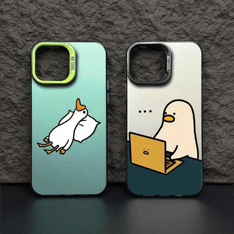 Cute Cartoon Slacker Duck Phone Case for Apple iPhone 16 11 13 15 Pro 12 14 ProMax Plus Hard PC Capa Cover