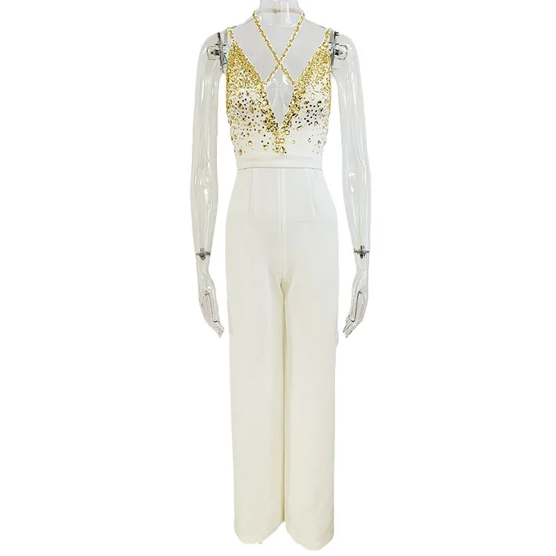 Женский комбинезон ручной работы с V-образным вырезом и блестками