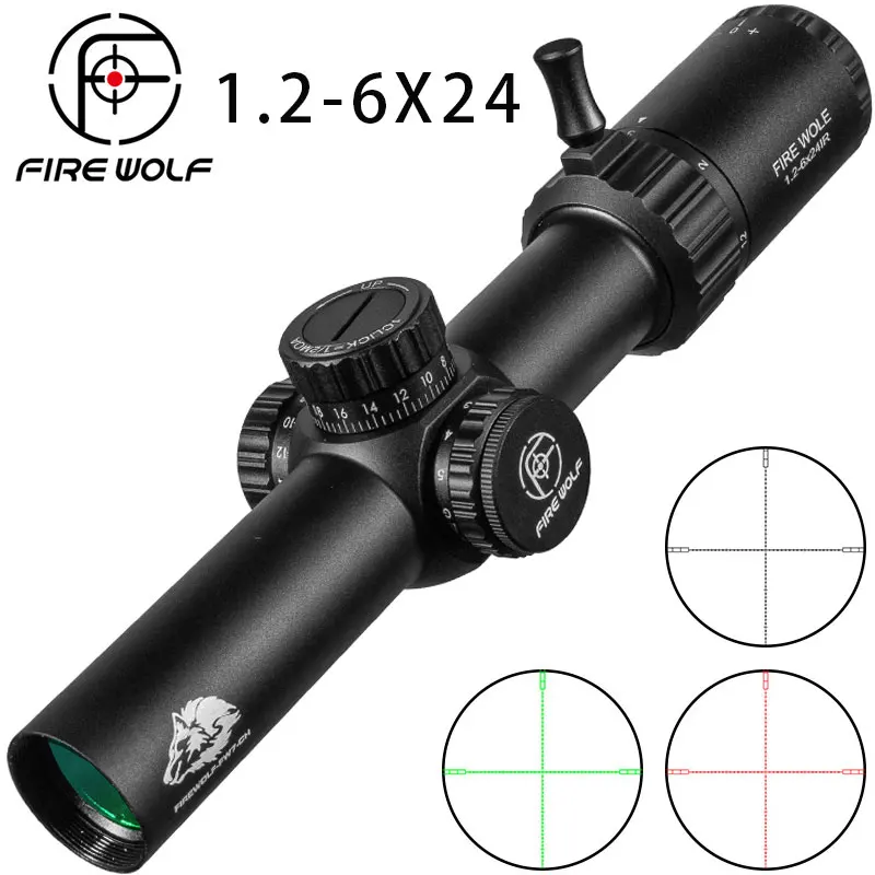 

FIRE WOLF 1.2-6X24 IR Tactical Riflescope Airsoft Scope for Hunting Optical Rifle Gun Sight Red Green Illumination Range Sight