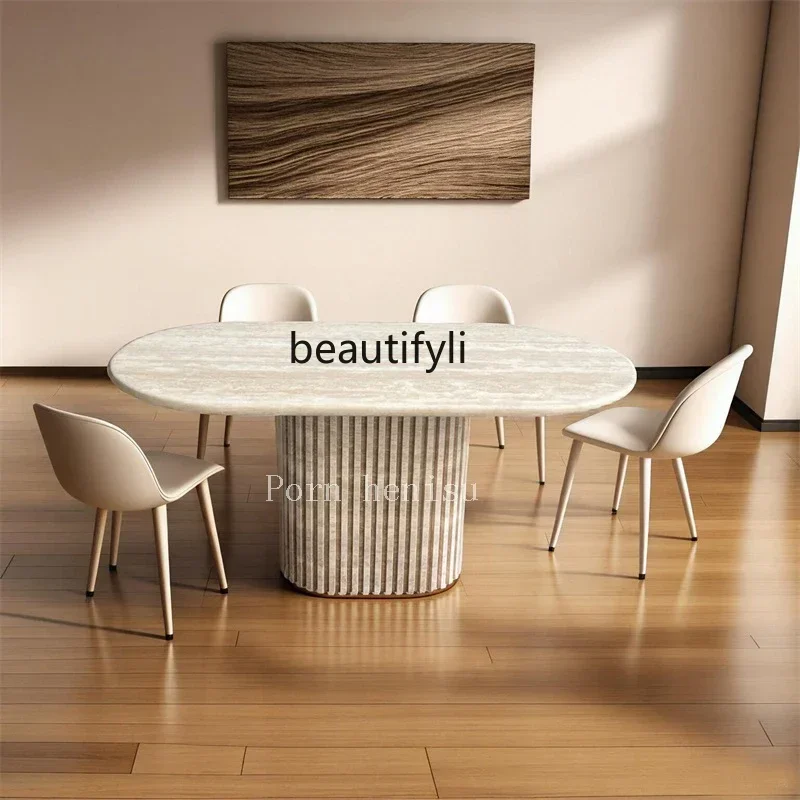 Скандинавский натуральный травертин прямоугольный обеденный стол дизайнерский