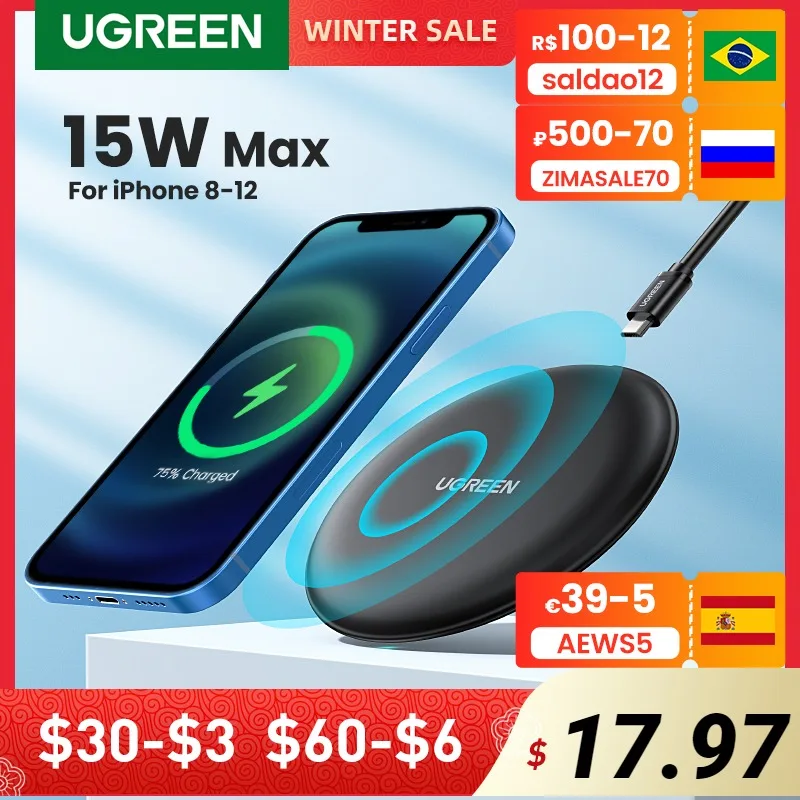 

UGREEN 15W Wireless Charger for iPhone 13 12 Xs Max Pro Fast Charging Pad for Huawei Xiaomi Samsung Airpods Desktop Fast Charger