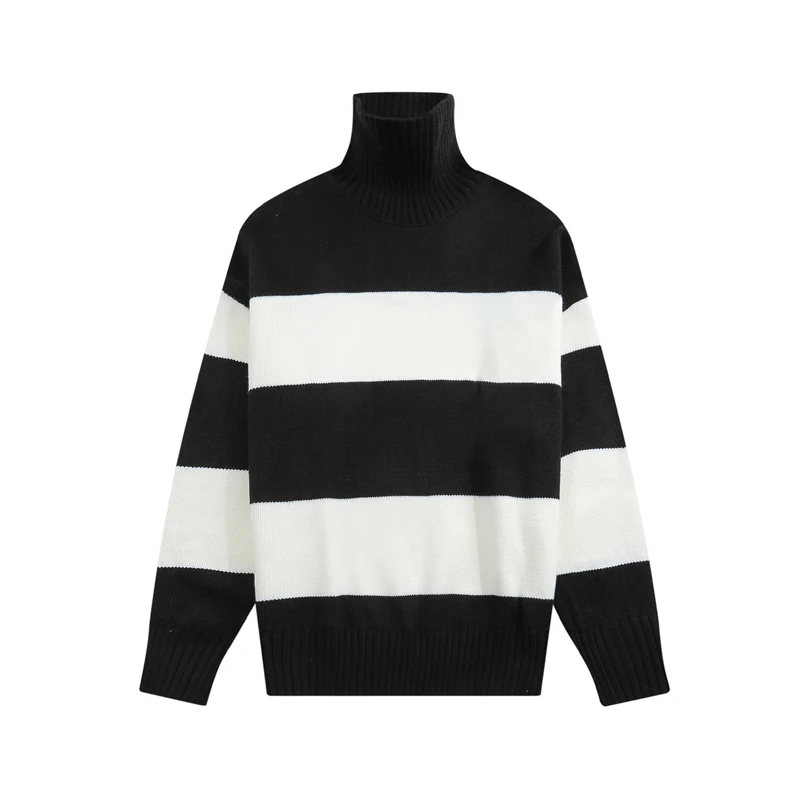 

Men's Sweaters 2023 Early Spring Fashion New Limited Stripe Love A Embroidery Loose Lazy Wind Turtle Neck Couple Pullover